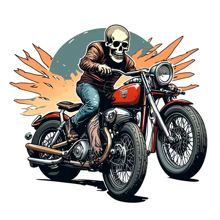 Triumph Motorcycle With Skulled Rider Doing A Wheelie