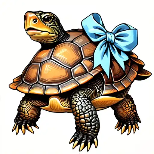 Turtle With Light Blue Ribbon