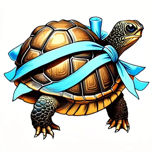 Turtle With Light Blue Ribbon