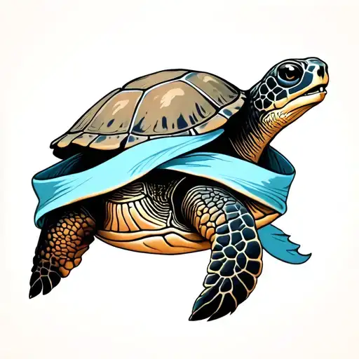 Sea Turtle With Light Blue Ribbon Wrapped
