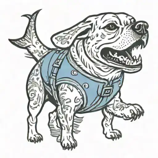 Dog Wearing Shark Life Jacket