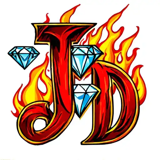 J D With Flames And Diamond In Middle
