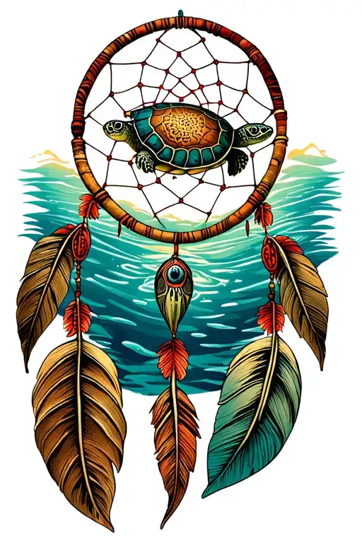 Dream Catcher And Turtle Swimming