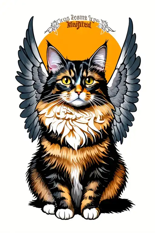 Maine Coon Cat With Wings Spread Wide