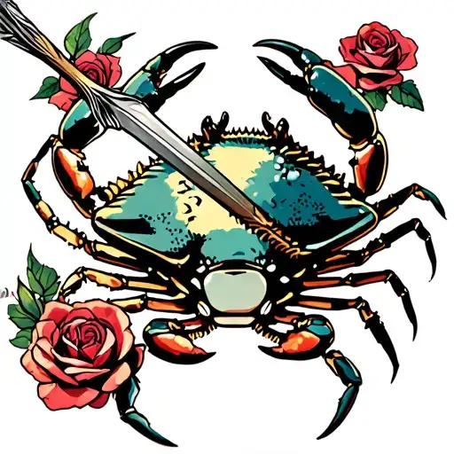 Crab With Spear Going Through The Crab Surrounded By Roses