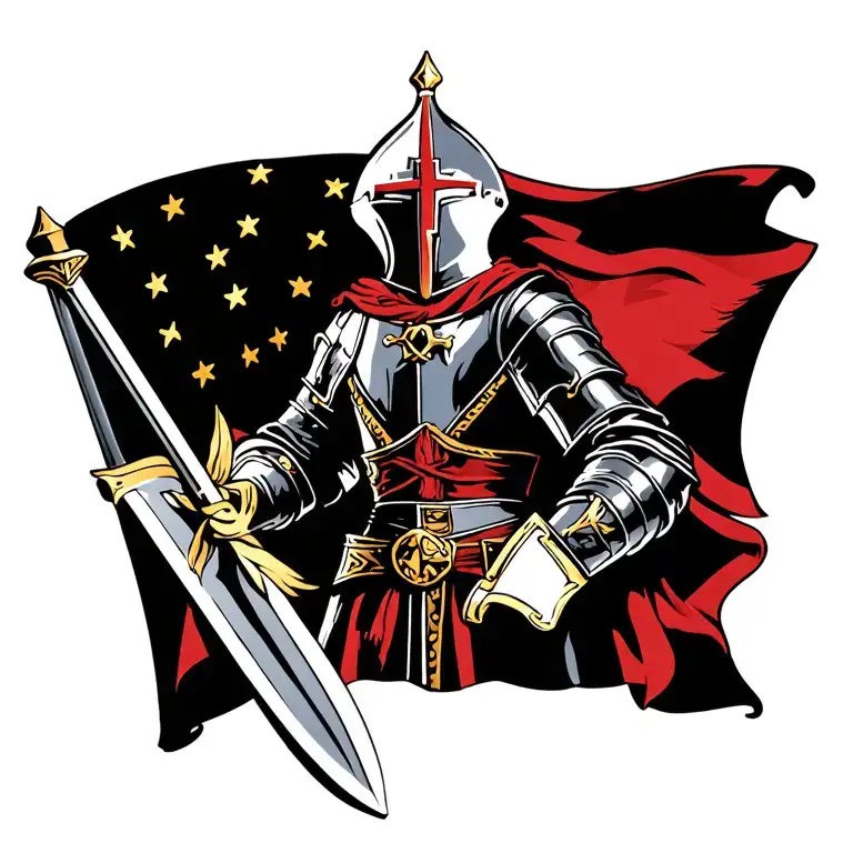 Templar Knight With Flag Intertwined
