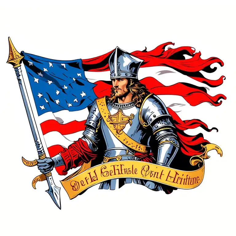 Male Templar Knight With At George Flag Flowing Around Him