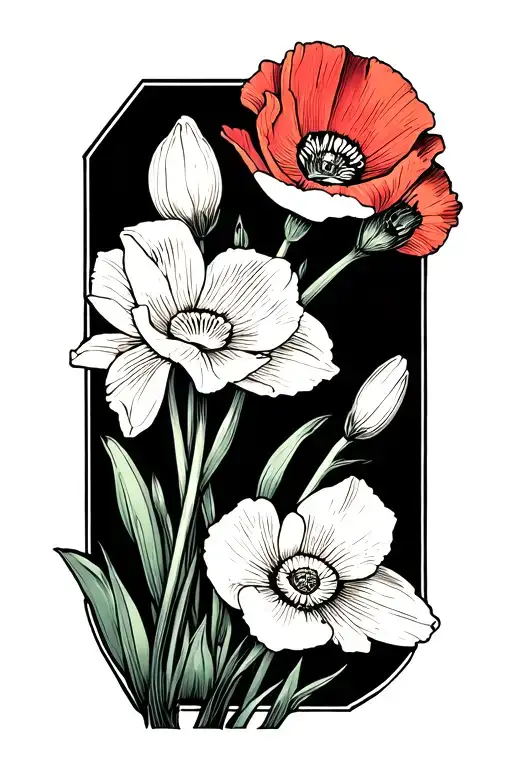 Japanese Hanko It's Narcissus And Poppy Flowers