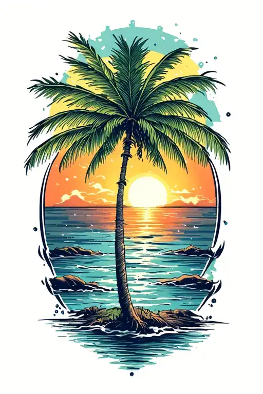 Palm Tree With Sunset Scene
