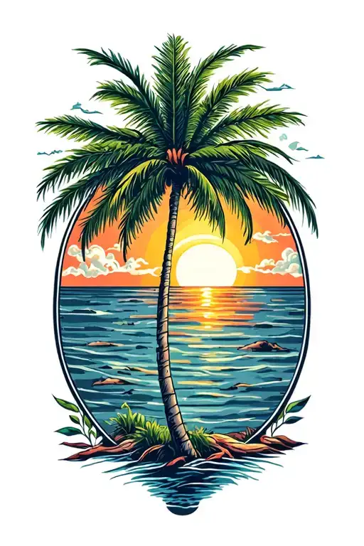 Palm Tree With Sunset Scene