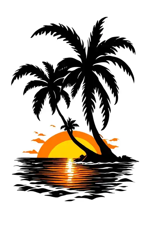 Palm Tree With Sunset Scene