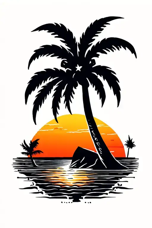 Palm Tree With Sunset Scene