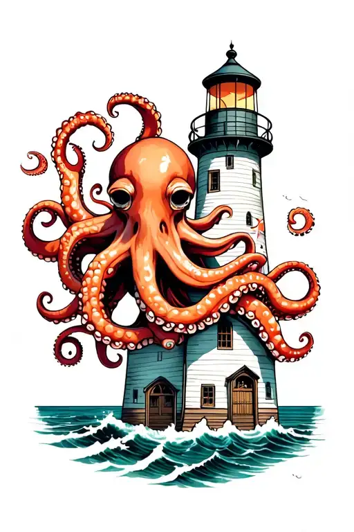 Lighthouse Wrapped By Octopuses