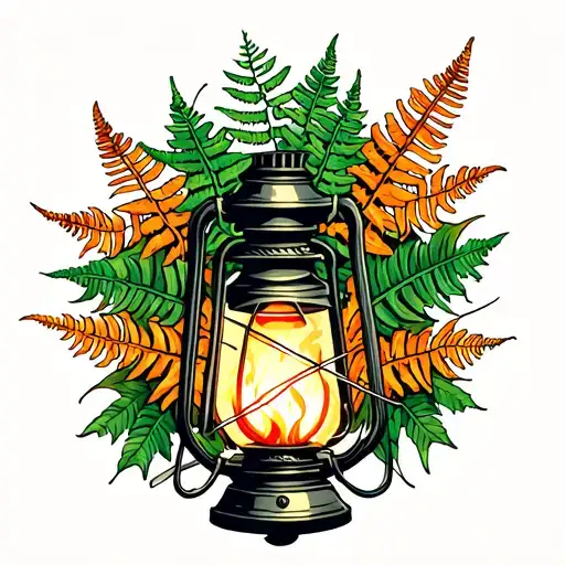 Traditional Fire Lantern With Ferns Sticking
