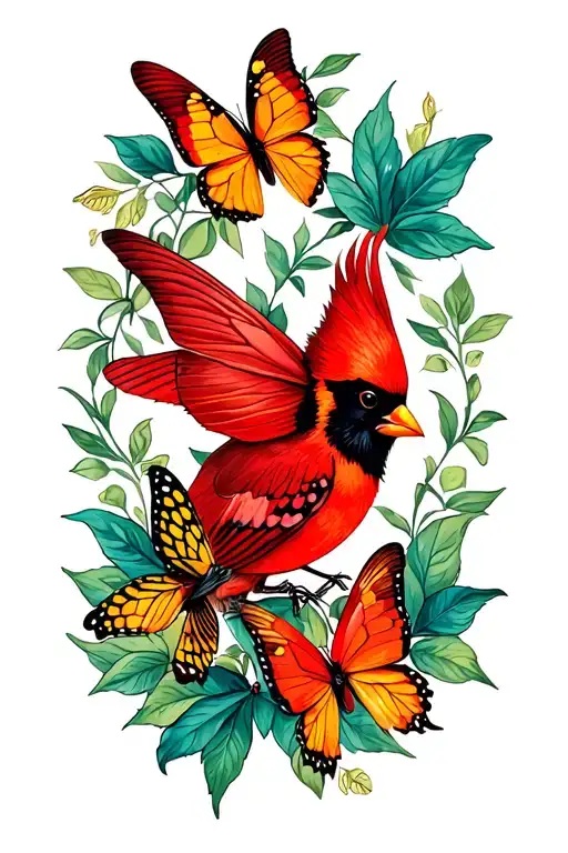 Butterfly And Cardinal