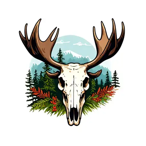Moose Skull With Nature Background