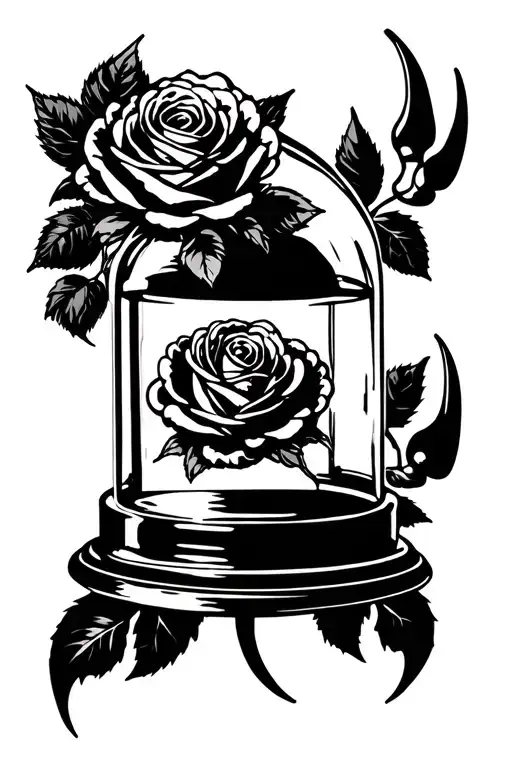 Beauty And Beast Rose In Cloche With Claw Marks Across The Cloche