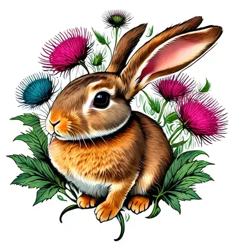Rabbit Surrounded By Thistles