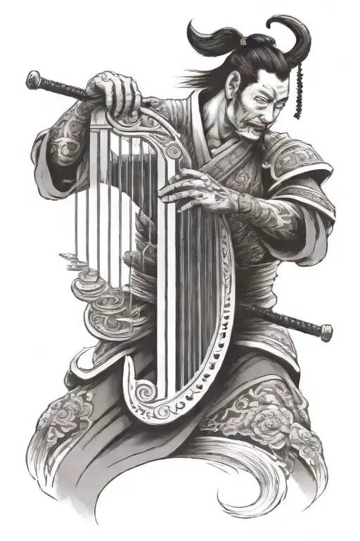 Samurai Playing The Harp