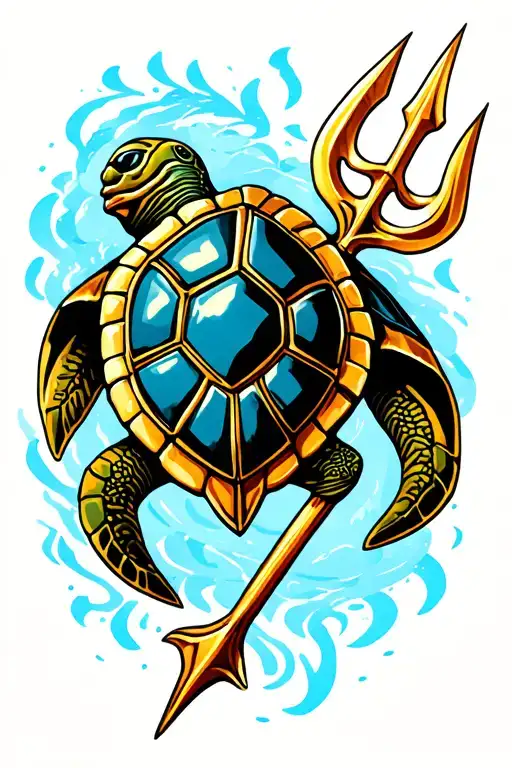 Golden Turtle Shell And Trident