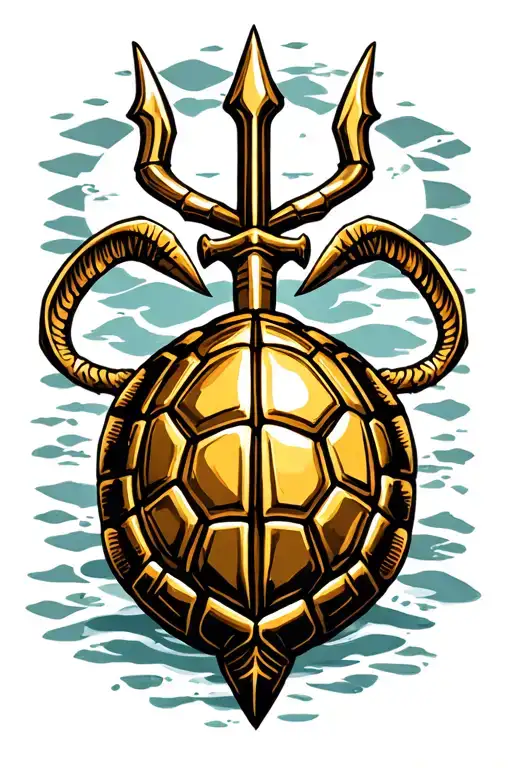 Golden Turtle Shell And Trident Stuck
