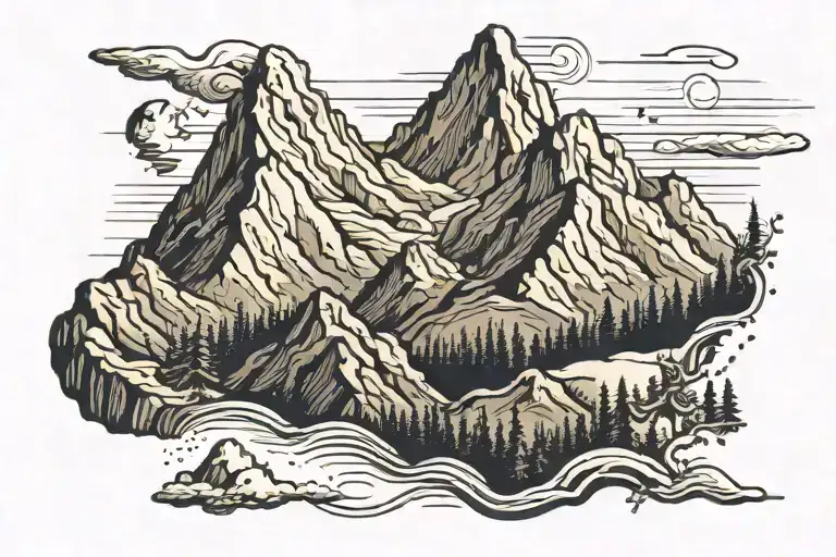 A Minimalist Design Of A Mountain Range With A Trail Winding Through It