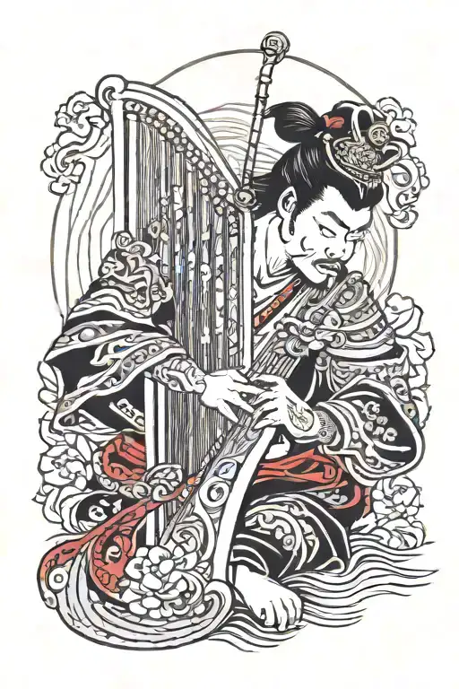 Samurai Playing The Harp