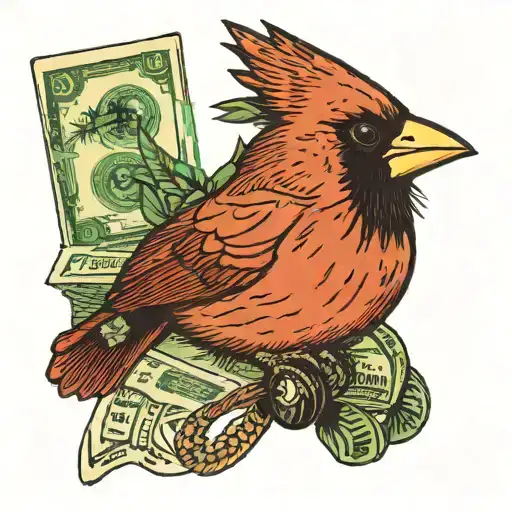 Neck Tattoo Of Northern Cardinal Smoking Weed And Money Floating In Air