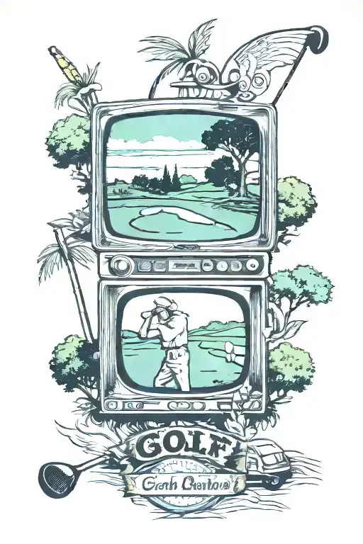 A Tv Screen Displaying A Golf Course Scene With Master Cheif And Marcus Pheonix Playing Golf