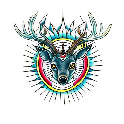 Dark Three Eyed Deer With Sun