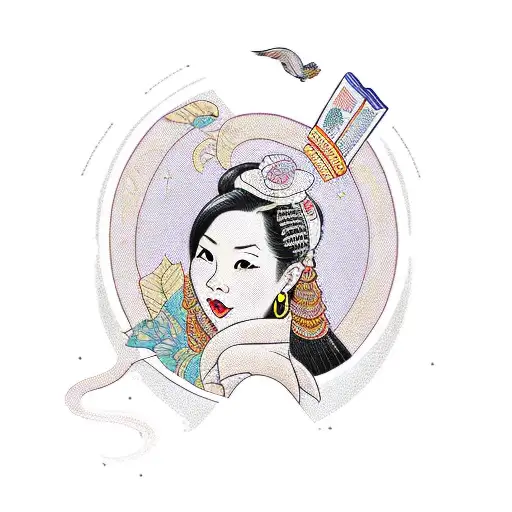 A Traditional-style Portrait Of Ana Huang Surrounded By Her Book Characters