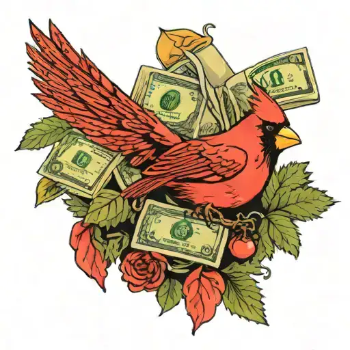 Neck Tattoo Of Northern Cardinal Smoking Weed And Money Floating In Air