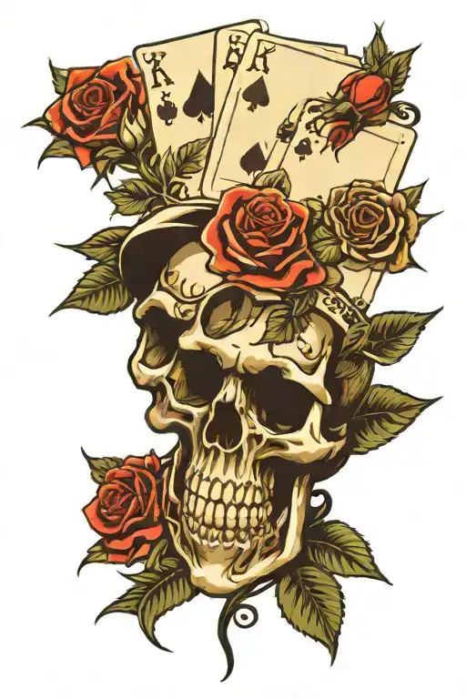 Skull Roses Dice Cards Poker Chips Entwined