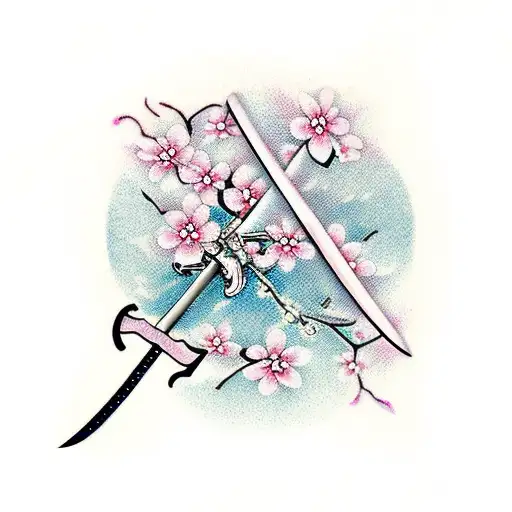 Katana With Sakura Leaves Inside Blade