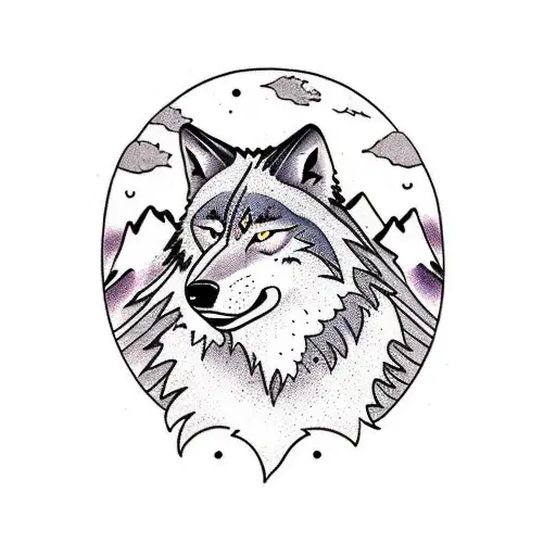 Lonesome Wolf Howling With Background Mountains