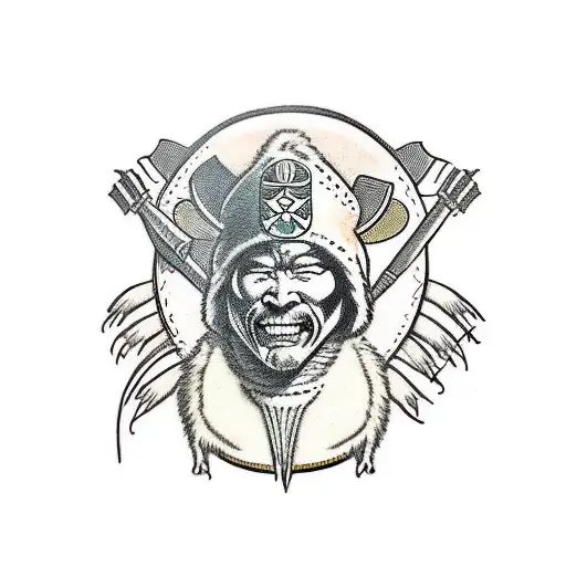 Eskimos Warrior With Symbols Up And Down Sleeve