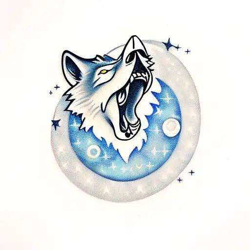 A Wolf Howling At Planets And Stars