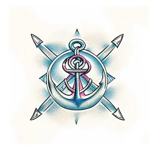 A Minimalist Anchor With A Sea-themed Pattern Inside