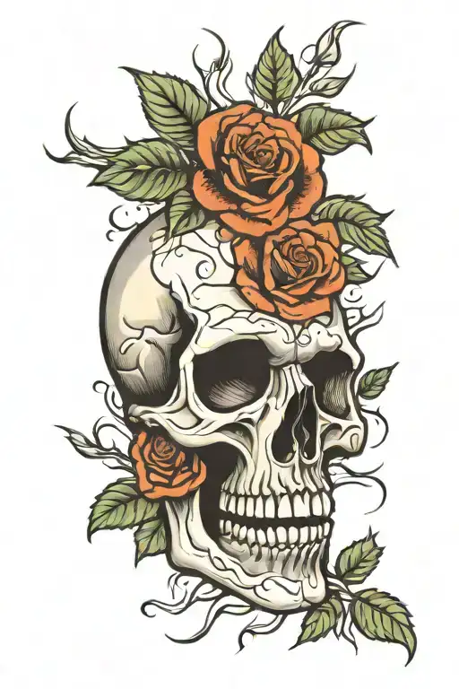 Broken Skull With Roses Growing