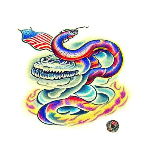 1776 With Colorful Flames Behind It Wrapped By A Snake