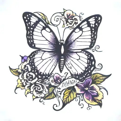Purple Butterfly W Name Mary