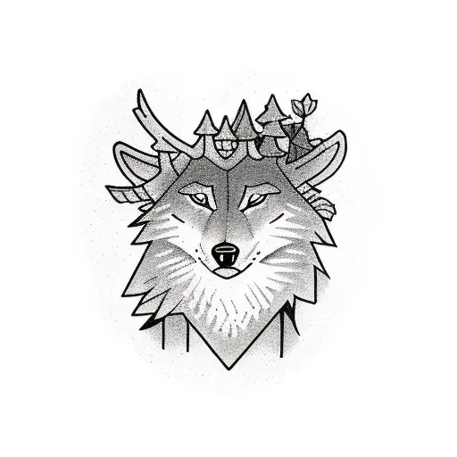 A Stack Of Books In A Forest Protected By A Wolf And A Raven