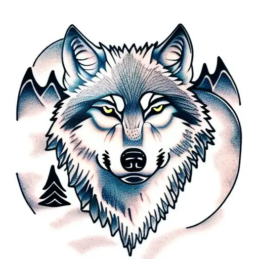 Wolf With Mountains In The Background And Moon