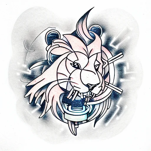 Cybernetic Lion Eating A Robot Hare