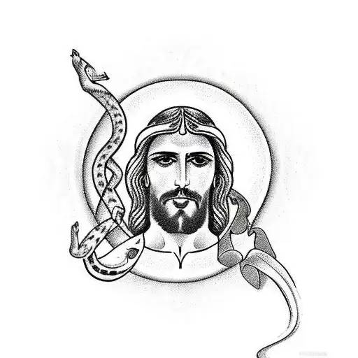 Jesus With Snakes And Apples In Garden Of Eden Sunset