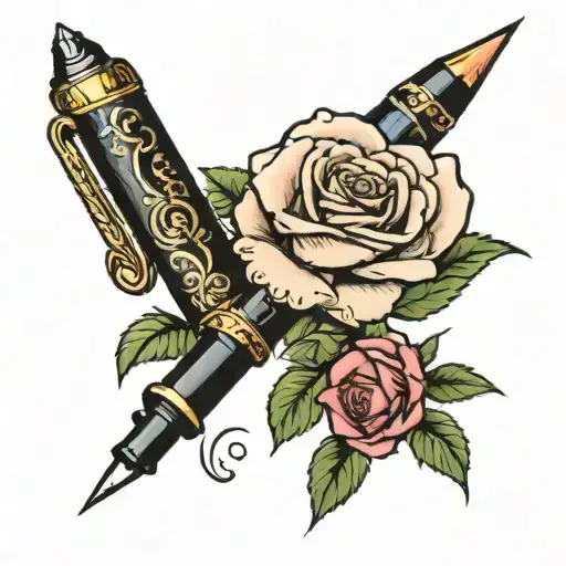 Fountain Pen And Rose