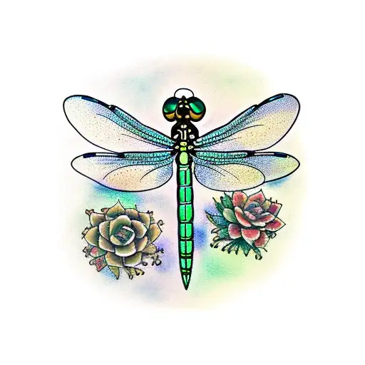 Dragonfly With Succulents