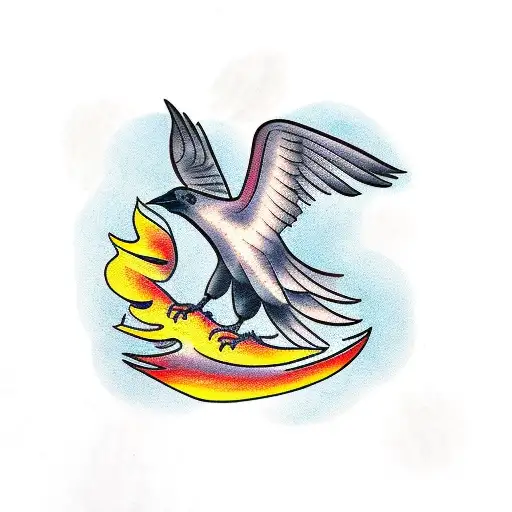Crow Taking Flight And Turning Into Phoenix
