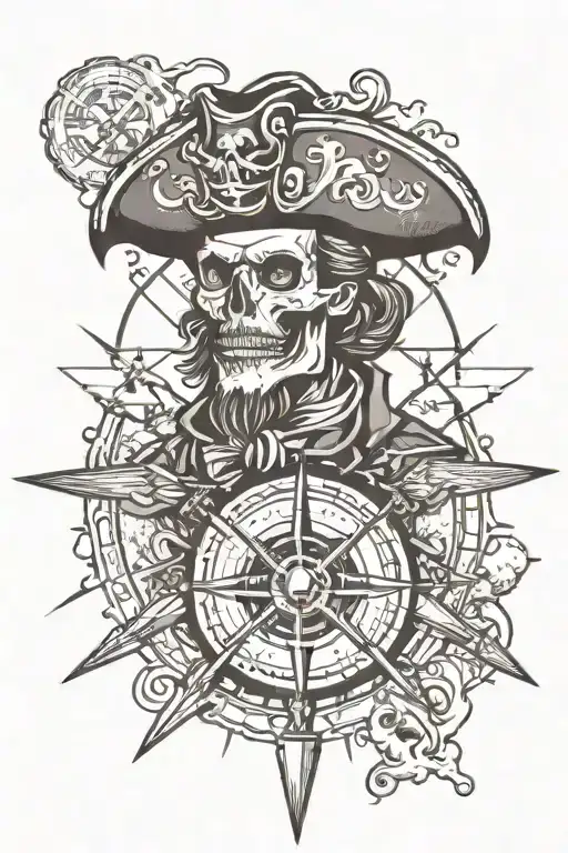 Pirate Them With Map Compass Skull And Shadow Figure Meeting