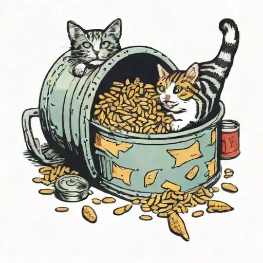 Metal Garbage Can Spilling Out Cat Food